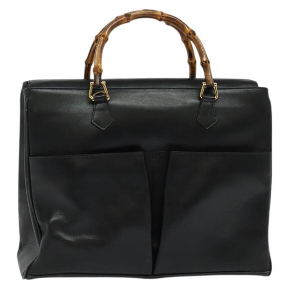 GUCCI Bamboo Hand Bag Leather Black Gold 002 2855 0322 0 - Picture 1 of 16